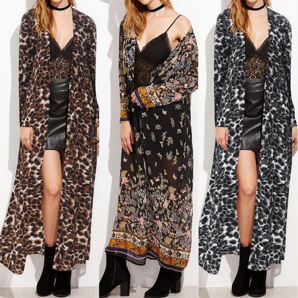 

bohemian print kimono cardigan women's summer long shirts leopard beach kimono cape female casual open front coat plus size1, White