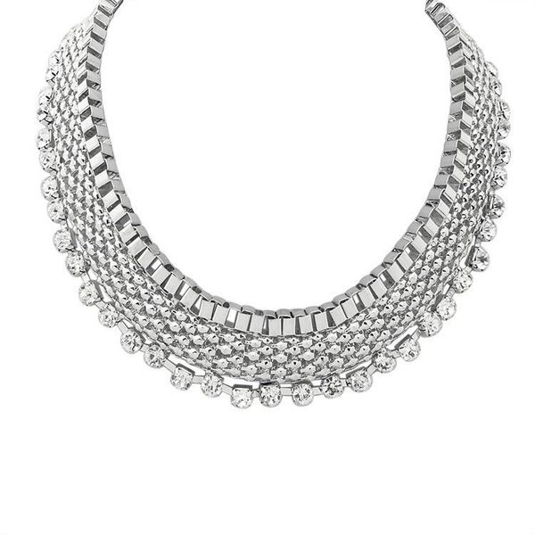 

chokers bk women grid shape necklaces white crystal rhinestone trendy sweater chain neck female fashion insert fancy summer, Golden;silver