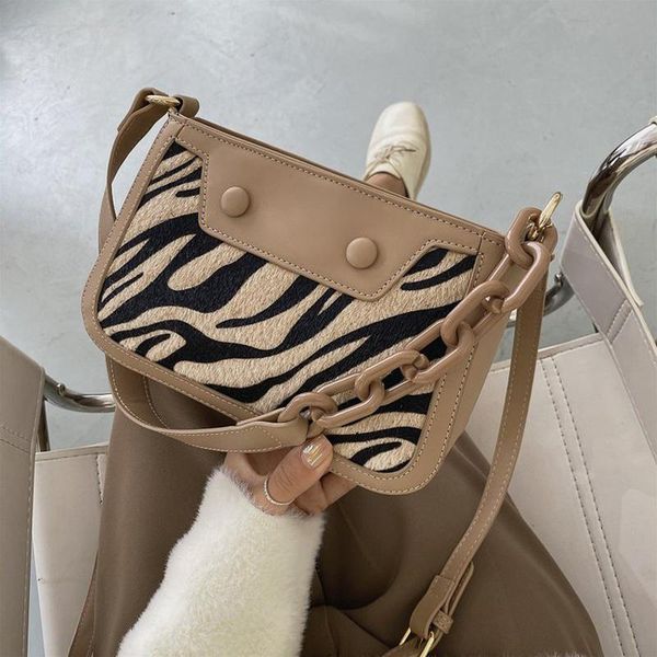 

small half moon crossbody bags for women 2021 winter animal pattern shoulder handbags and purses women's chain hand bag