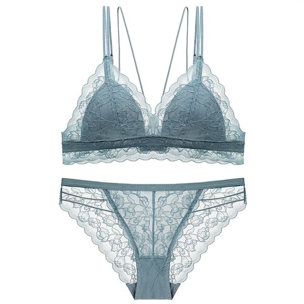 

2021 new fashion lace strap wireless bra thin cotton pad triangle cup set dew-proof lady comfort underwear, Red;black