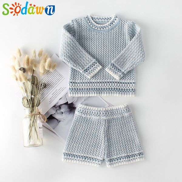 

sodawn new spring autumn fashion baby clothes knit suit sweater long-sleeved shirt + shorts 2pcs baby clohting set y200323, White