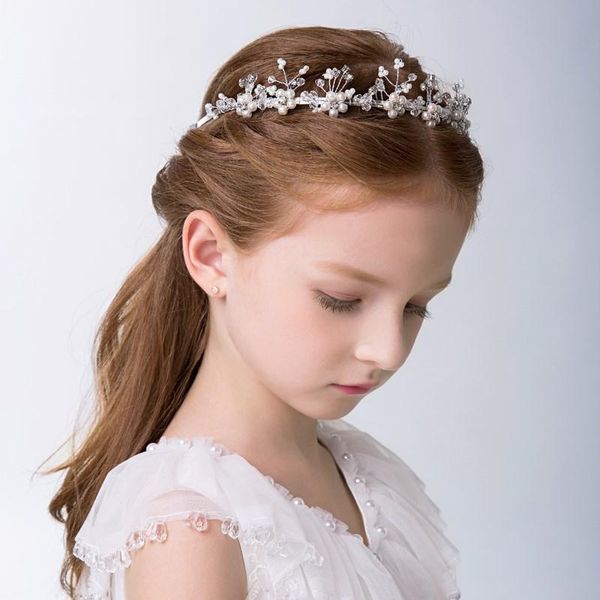 

hair accessories girl fashion florals headband princess elegant crown flower hairbands child kids cute head decoration gifts, Slivery;white
