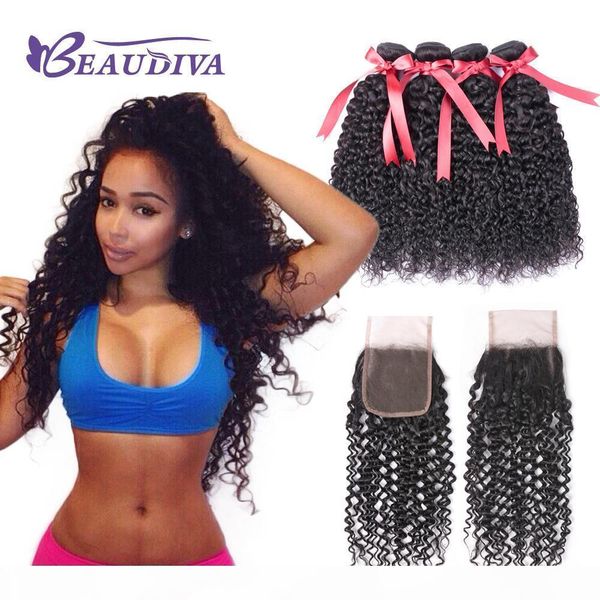 

malaysian kinky curly human hair 4 bundles with closure part malaysian human hair bundles with lace closure hair extensions 4*4, Black;brown