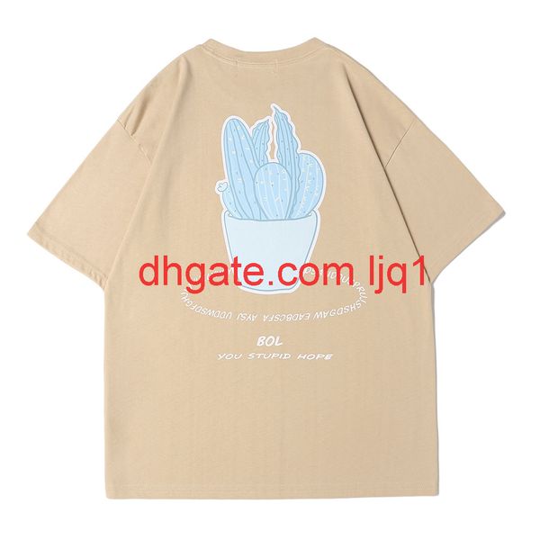 

cactus print short sleeve t-shirt men's ins fashion round neck 5-sleeve bf harajuku fashion loose half sleeve, White;black