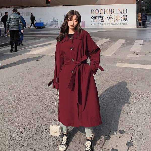 

2020 spring and autumn new youth cotton french pure color slim trench coat fashion casual wild lace up red / blue1, Tan;black