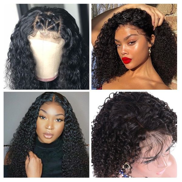 

brazilian kinky curly wig for women 4x4 lace closure curly human hair wig jazz star lace wig non-remy, Black;brown