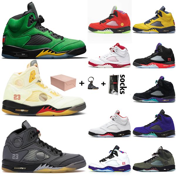

with box wholesale 2021 jumpman 5 5s basketball shoes oregon ducks fire red 5 muslin anthracite men sneakers trainers, White;red