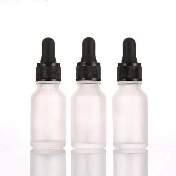 Bottiglie con tappo a vite nero da 30 ml trasparente satinato per confezione cosmetica liquida originale con contagocce in vetro parte superiore in gomma satinata trasparente