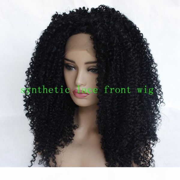 

26" synthetic lace front wig 13*4 long hair afro kinky curly 150% density for back fashion girl women, Black