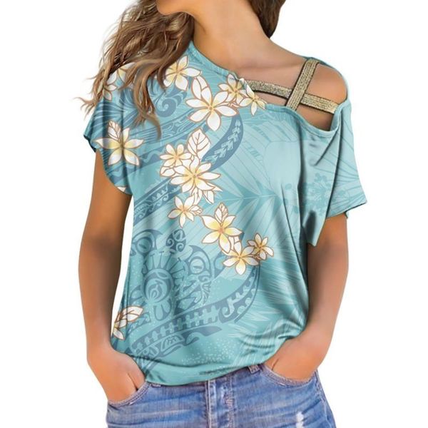 

shoulder slant the neck short off sleeve t-shirt women print tropical fashion, Black;gray