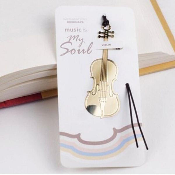 

2pcs/pack gold plated metal music instruments violin bookmark book paper reading