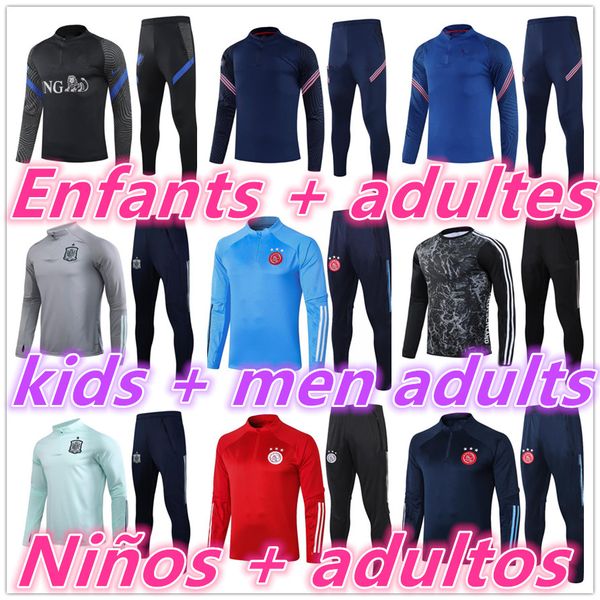 

kids + men adults 20 21 chandal spain belgium netherlands tracksuit jerseys jacket 2020 2021 soccer tracksuit football training suit jogging, Black