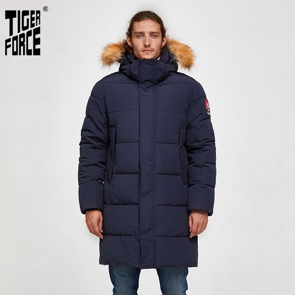 TIGER FORCE Uomo Parka Giacca invernale Uomo Giacca lunga Alaska Cappotto Cappuccio di pelliccia di procione Giacca invernale maschile Spessore impermeabile Outwear 201119