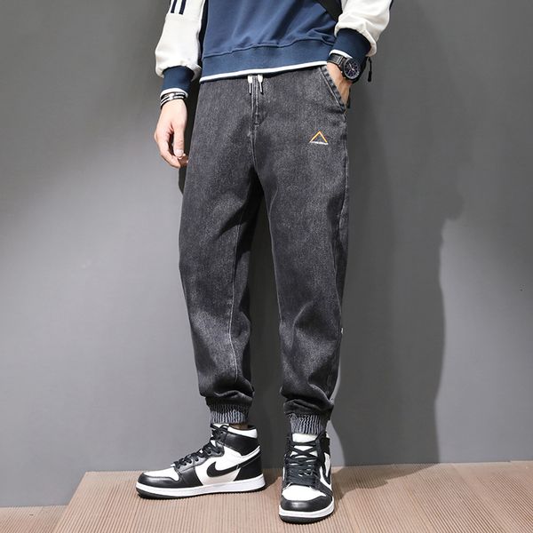 

2021 new fashion streetwear men jeans japanese vintage designer loose fit denim cargo pants autumn newly harem trousers hip hop joggers lmod, Blue