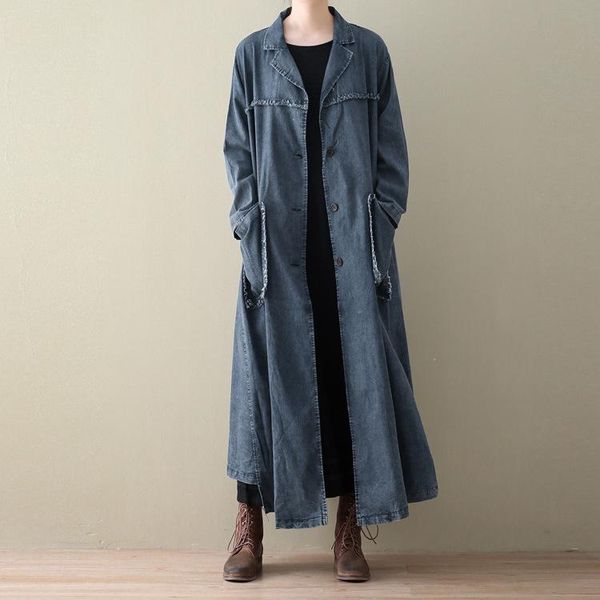 

superaen 2021 autumn new retro literary long loose plus size denim batwing sleeve jacket coat women, Tan;black