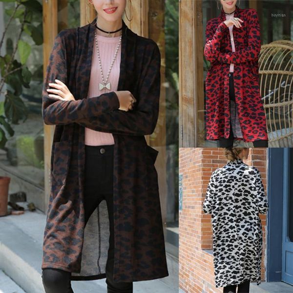 

womens outerwear coats fashion coat smock leopard print long sleeve fashion long cover female casual jacket overcoat m840#1, Black;brown