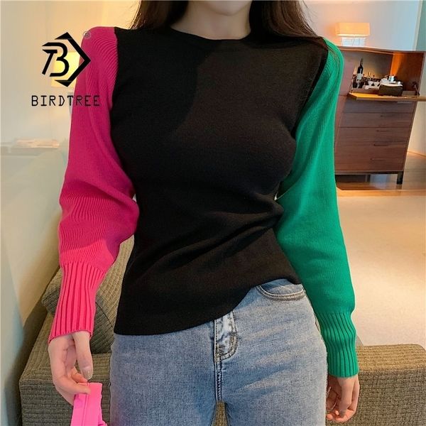 

autumn winter women's sweater long-sleeved o-neck patchwork loose korean style pullover t07001r 201023, White;black