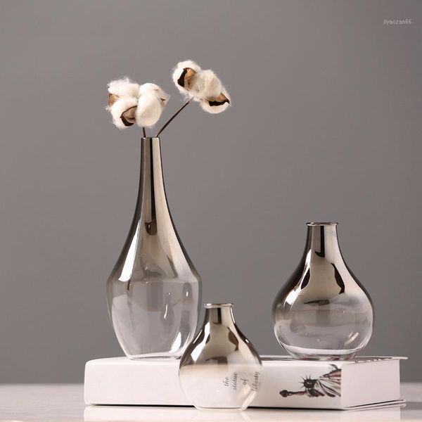 

modern minimalist vase decoration glass plating gradient small flower home living room dining room tv cabinet dried flower vase1