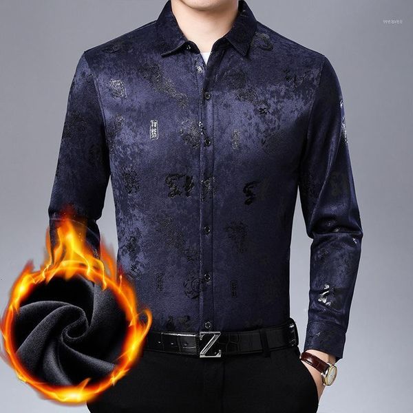 

2020 winter man's shirt warm shirts men thick casual printing shirt business shirts loose no-iron1, White;black