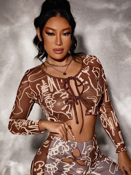 

sxy allover print tie front ring linked cover up j75i#, White;black