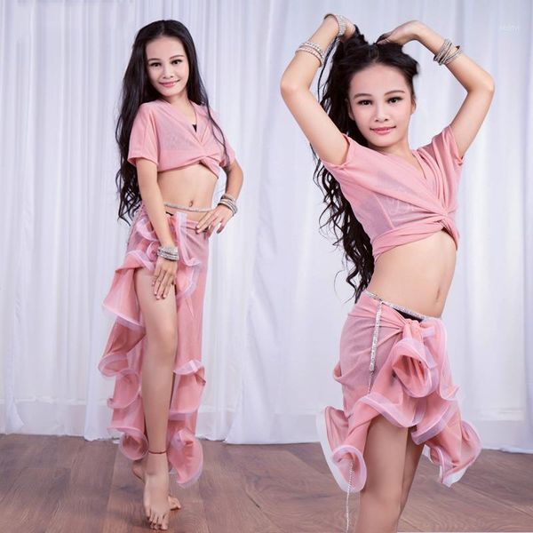 

stage wear kid girls belly dance costume set leaf skirt children skirt 2pcs suits costumes dwy10551, Black;red
