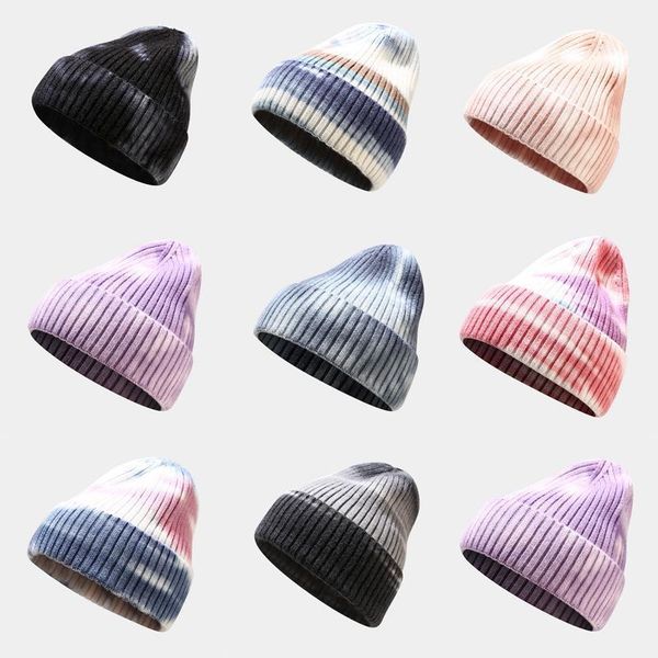

beanie/skull caps women tie-dyed pullover hat autumn and winter curled pointed warm outdoor beanie woolen1, Blue;gray