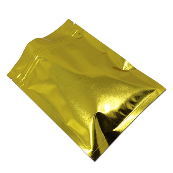 

100pcs/lot glossy gold aluminum foil zip lock package bag mylar foil candy snack storage packing pouch self seal zipper wmtysw