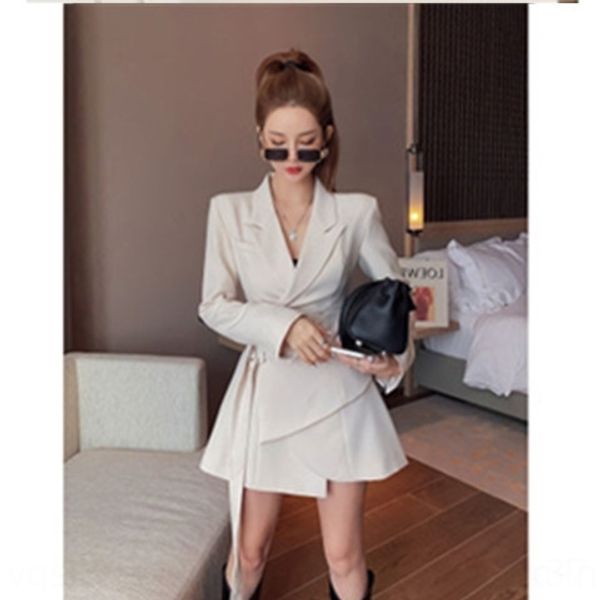 

xqj7v temperament new two-piece 6du8 suit waist-tight 2020 women's summer dress autumn fake korean style dress coat coat long sleeve 6d, Black;gray