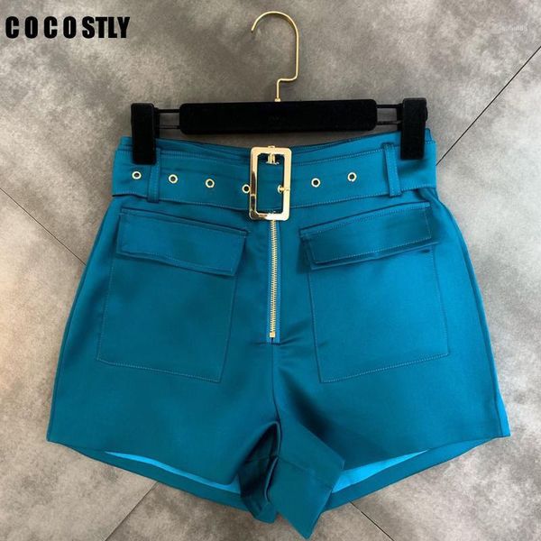 

shorts women 2020 spring autumn korean solid color belt casual shorts high waist zipper wide leg trousers female belt1, White;black