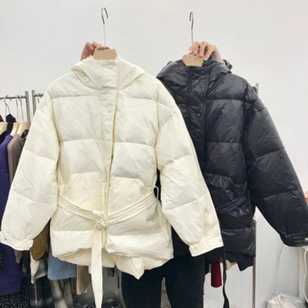 

new winter 90% ultra light white duck down jacket women short down coat parkas hooded parkas warm female snow outwear, Black