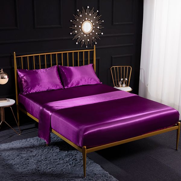 4 pezzi set biancheria da letto di lusso queen king size lenzuolo di raso nero biancheria da letto federa rosa lenzuolo con angoli e lenzuolo piatto tessili per la casa C0223