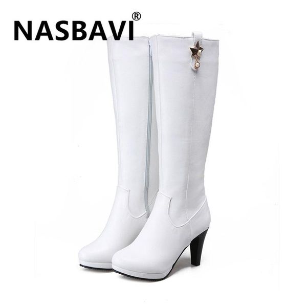 

boots women's fashion knee high slim solid color riding women metal pendant zip comfortable plus size shoes, Black