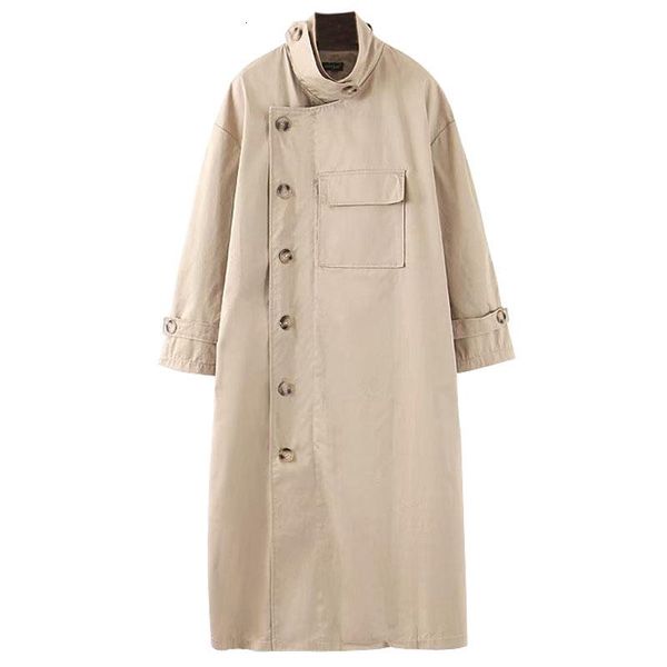

women's trench coats seebeautiful fashion 2021 autumn winter turtleneck long sleeve single breasted patch pocket overcoat windbreaker w, Tan;black