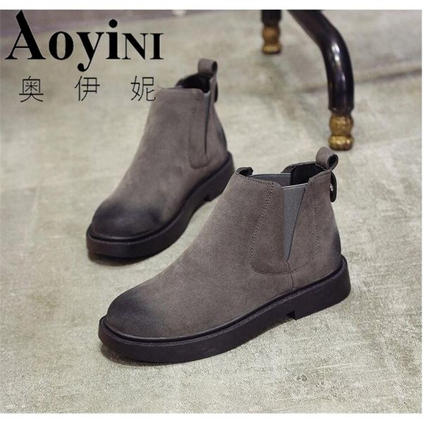 

winter women boots slip on black ankle boots for women flat low heel winter female shoes size 35-40 solid botas mujer 201031