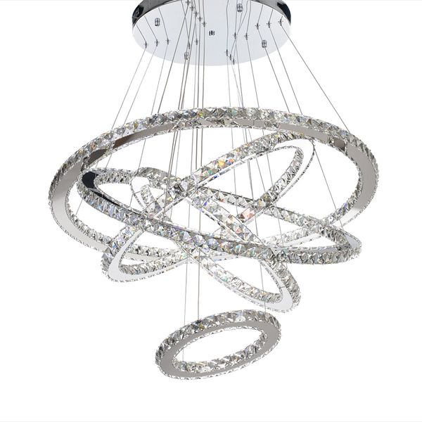 Nordic Chandelier Light Fixture Modern Pendant Lamp Luxury Diamond K9 Crystal Rings Hanging Lamp 5 Circle Chrome Chandeliers Indoor Lighting