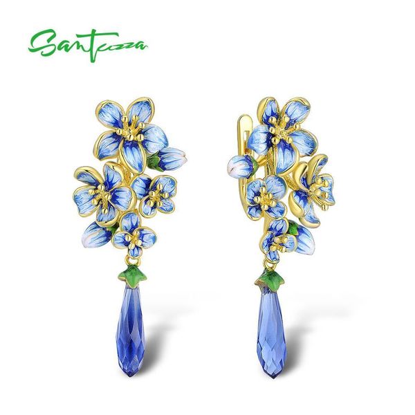 

santuzza silver earrings for women 925 sterling silver gold color exquisite flowers drop earrings fine jewelry handmade enamel 200923
