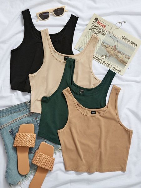 

4pcs rib knit tank r0ez#, White