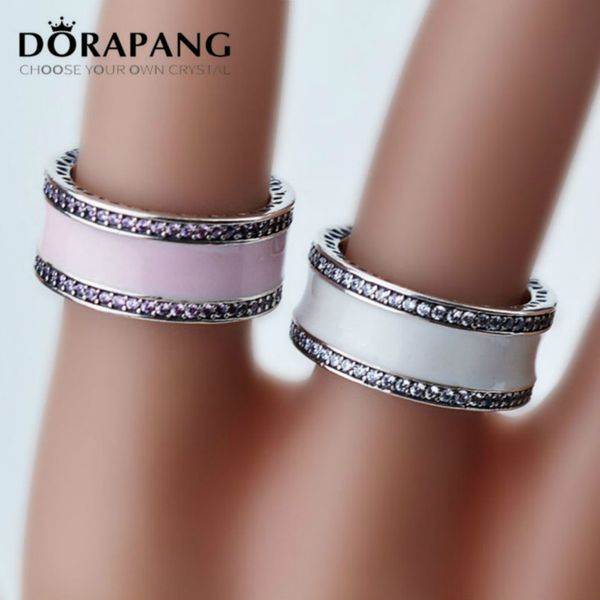 

2021 new 100% 925 sterling silver european jewelry hearts ring with white & pink enamel and cz fashion charm rings gift jz011 012