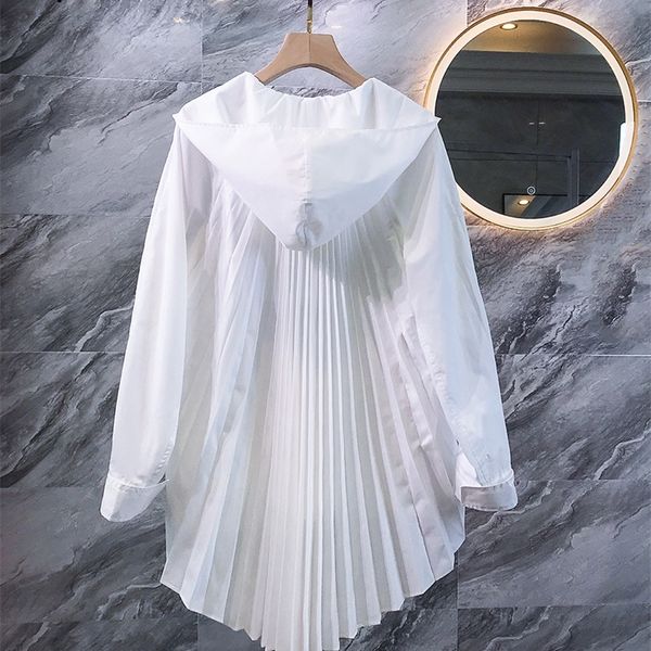 NELLOE Корейский блузка с капюшоном Топ мода с длинным рукавом солнцезащитный крем блузки одежда одежда женщин весна плиссированная блузка куртка 57144 201201