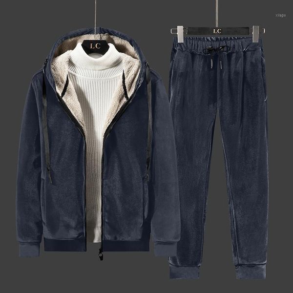 

mens suit men winter sets plus velvet warm mens hoodies+ pants suit man hooded sweatshirt casual tracksuits male fashion suits1, Gray