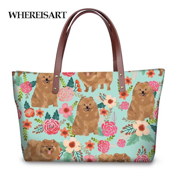 

whereisart leisure women handle bags kawaii pomeranian pattern handbags for female large capacity travel storage bag bolsa