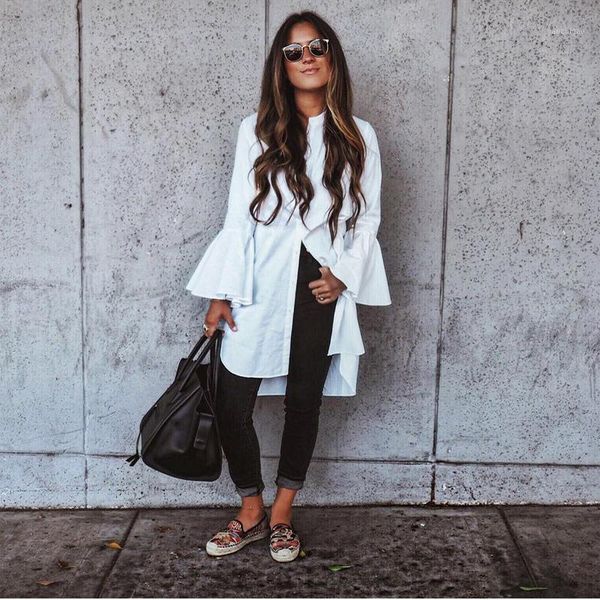 

new fashion women white flare long sleeve shirt summer spring fashion o-neck straight elegant woman bloues casual clothing 1