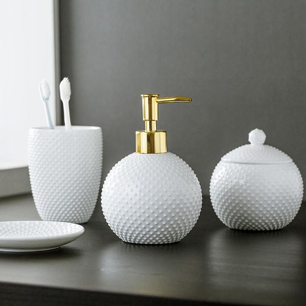 

bath accessory set 4pcs simple white bathroom modern home accessories lotion bottle brushing cup soap dish cotton swab box combination