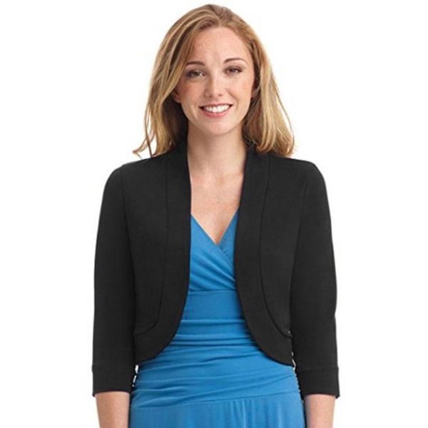 

women short half sleeve solid mini office work cardigan causal plus coat and jackets jean slim short coat jacket feminina 9.26, Black;brown