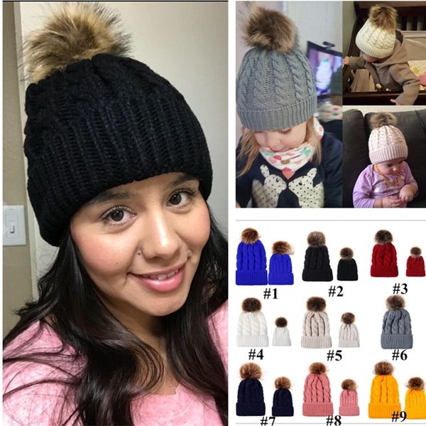 

beanie осень зима теплая родитель-ребенок вязаные шапки для детей, взрослых вязаные шапки открытый повседневный спорт skull cap с большой po, Yellow