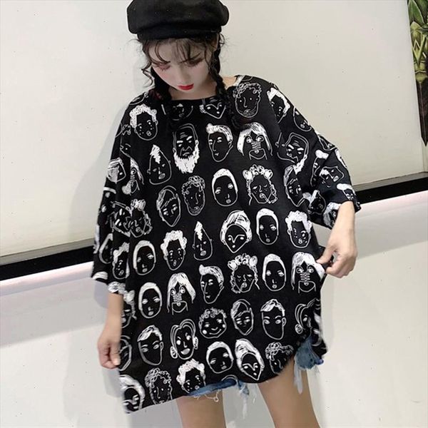 

women summer elegant shirts loose short sleeve round neck graphic printed ladies tee oversize clothes drop shipping, White