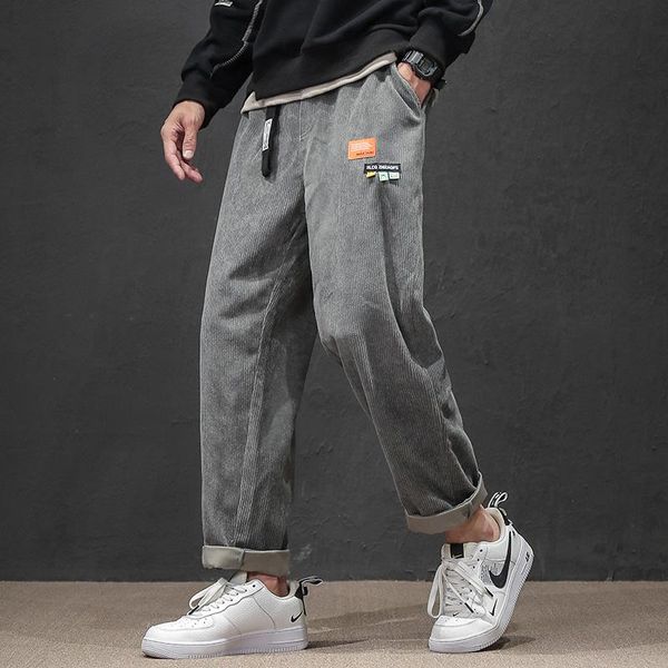 

straight pant man corduroy pants striped jogger casual men fitness hip hop high street streetwear harem sweat pants long trouser, Black
