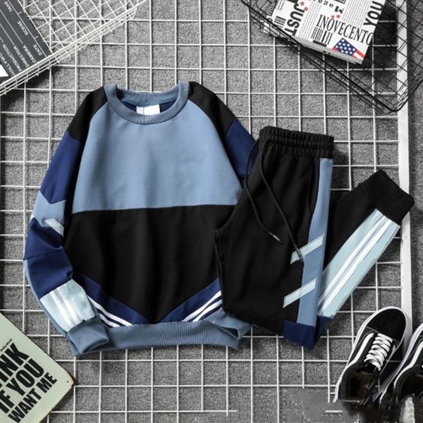 

sweater suit tracksuits suit circular collar hoodie set spring and autumn style with couples patchwork loose hoodie jumper casual siut, Gray