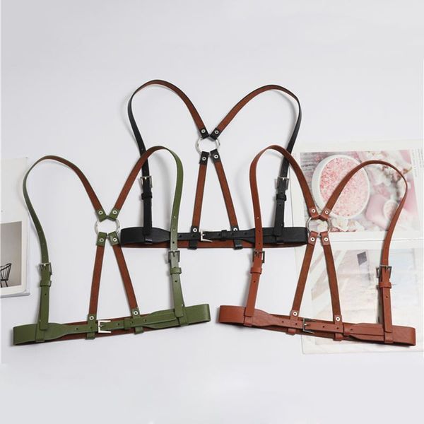 

hatcyggo slim women's belt lady wear bondage harness fashion waistband harajuku bondage harness leather/waist belt female, Black;brown