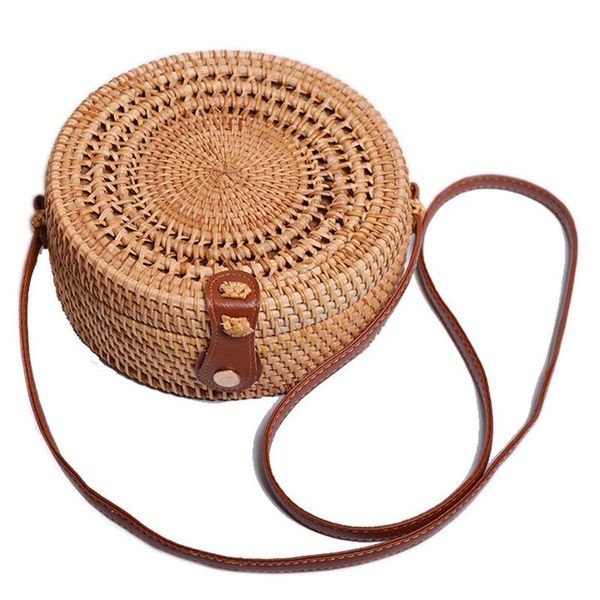 

vintage handmade rattan woven shoulder bags pu leather hasp holiday beach crossbody bag women handbag